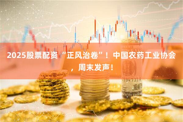 2025股票配资 “正风治卷”！中国农药工业协会，周末发声！